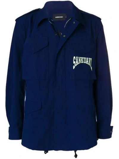 Shop Sankuanz Logo Print Cargo Jacket In Blue
