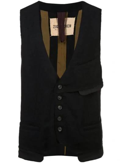 Shop Ziggy Chen Patch Pocket Vest In Black