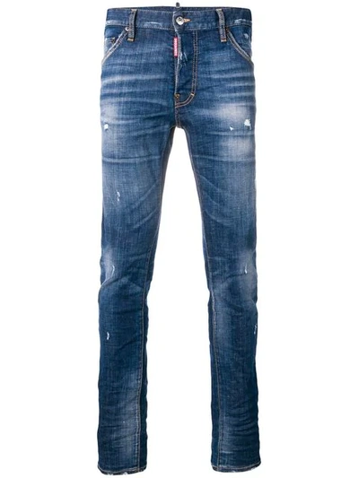 Shop Dsquared2 Lightly Distressed Skinny Jeans In Blue