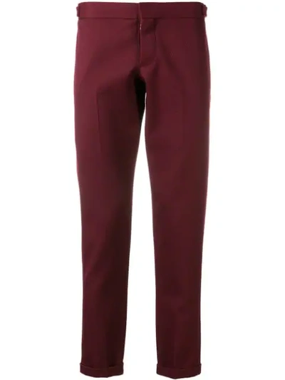 Shop Thom Browne Rwb Stripe Skinny Trouser In 615 Burgundy