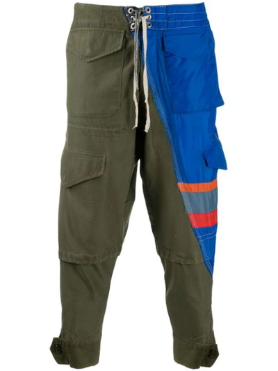 Shop Greg Lauren Patchwork Utility Trousers In Green