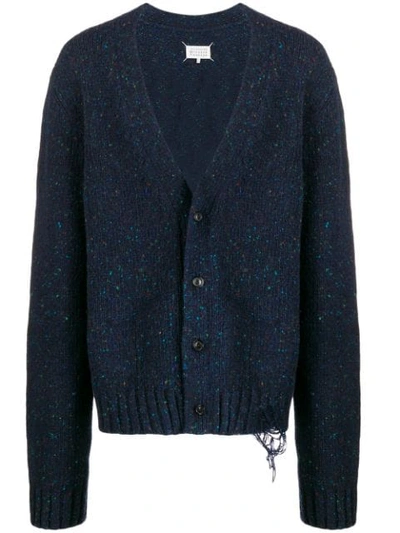 Shop Maison Margiela Flecked Distressed Cardigan In Blue