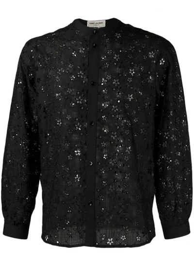 Shop Saint Laurent Star Embroidered Shirt In 1000 Black