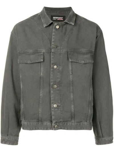 Shop Represent Buttoned Denim Jacket - Grey