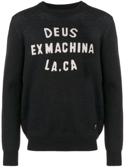 Shop Deus Ex Machina Slogan Knit Sweater - Black