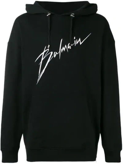 Shop Balmain Signature Logo Hoodie In Black