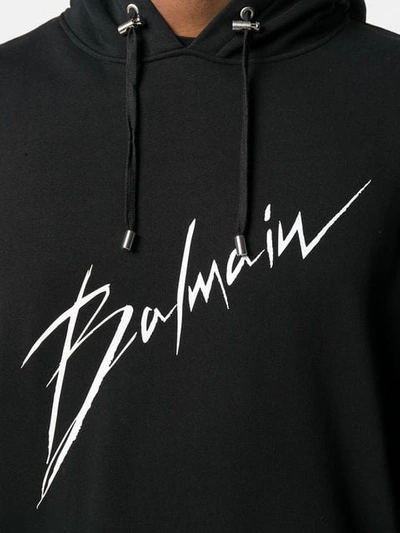 Shop Balmain Signature Logo Hoodie In Black