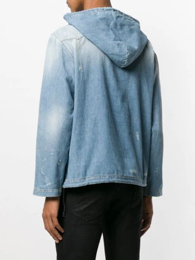 Shop Saint Laurent Destroyed Denim Hoodie In Blue