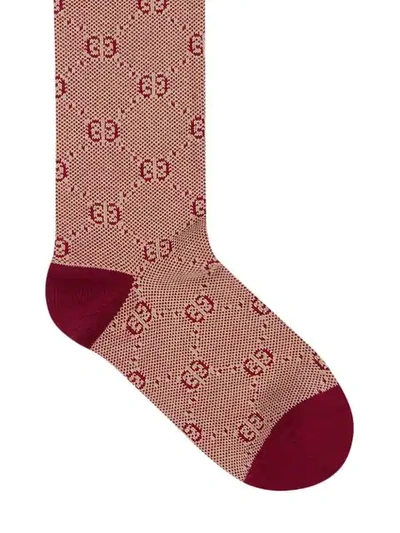 GUCCI COTTON SOCKS WITH GG PATTERN - 红色