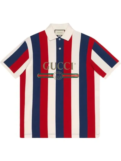 Gucci Logo-print Striped Cotton-piqué Polo Shirt In White Multi | ModeSens