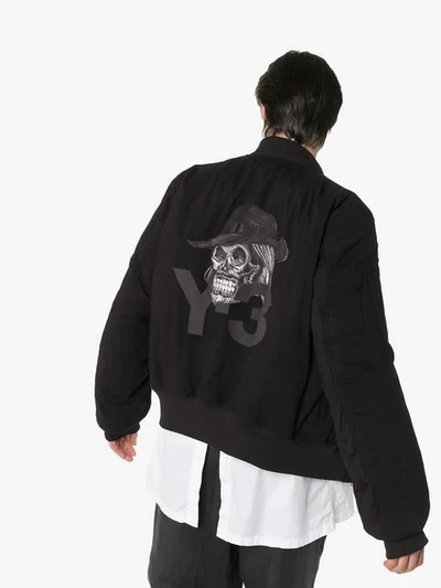 Y-3 Reversible Skull Logo Print Cotton Blend Bomber Jacket In 