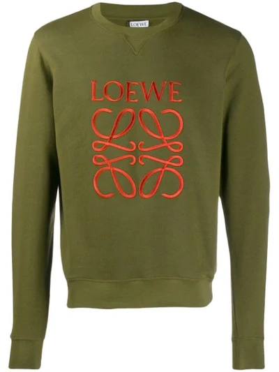 Shop Loewe Logo Embroidered Sweatshirt In Green