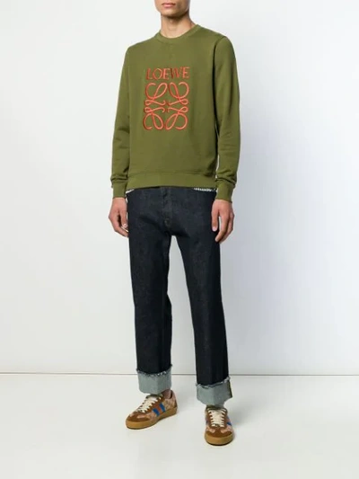 Shop Loewe Logo Embroidered Sweatshirt In Green