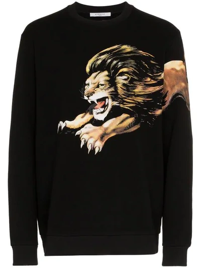 Shop Givenchy Lion Print Cotton Jumper In Black