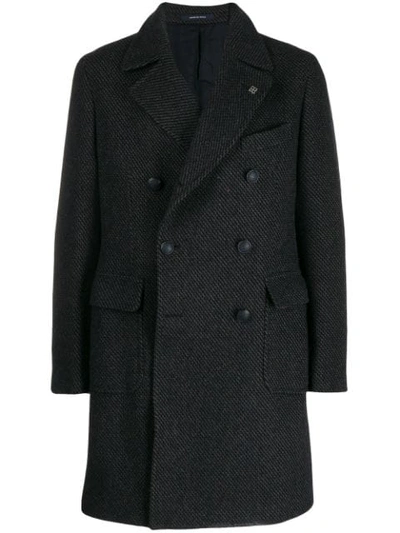 Shop Tagliatore Twill Double-breasted Coat In Blue