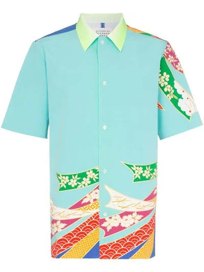 Shop Maison Margiela Japanese Floral Print Cotton Shirt In Blue