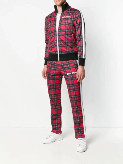 Shop Palm Angels Tartan Zipped Bomber Jacket In Red
