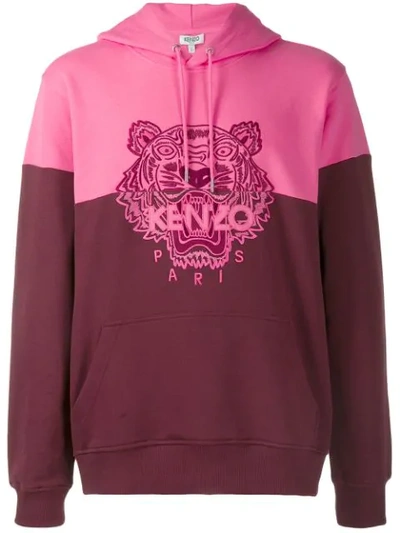 Shop Kenzo Colorblock Tiger Hoodie In Pink