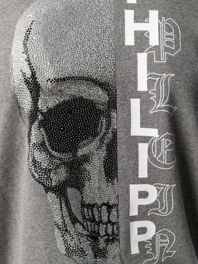 Shop Philipp Plein Embellished Skull Hoodie In Grey