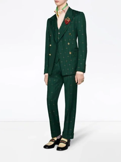 Shop Gucci Interlocking G Stripe Wool Jacket In Green