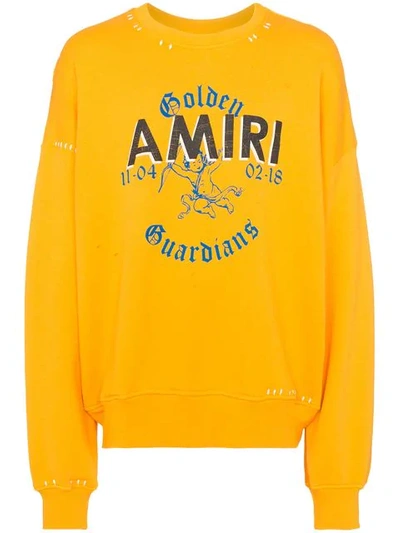 Shop Amiri Logo Print Stitch Detail Jumper In Yellow