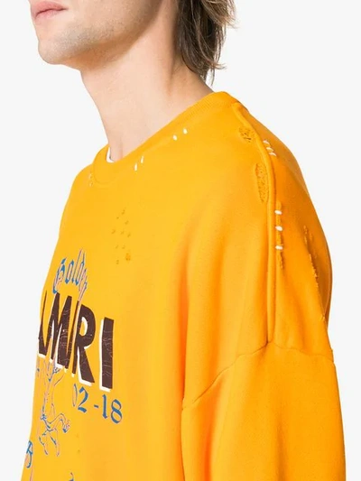 Shop Amiri Logo Print Stitch Detail Jumper In Yellow