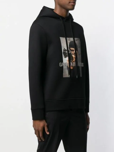 Shop Neil Barrett Gangsta Print Hoodie In Black