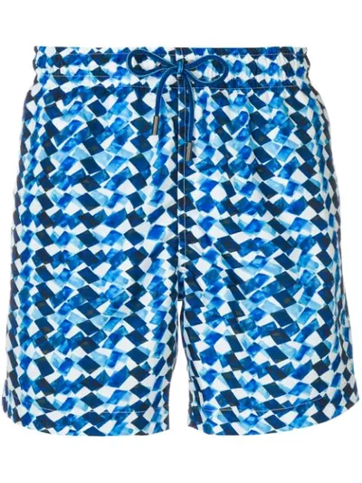 Shop Ermenegildo Zegna Printed Medium Swim Shorts - Blue