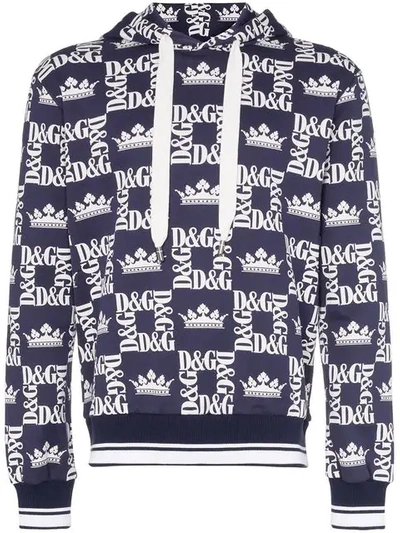 Shop Dolce & Gabbana Crown Logo Print Hoodie In Blue