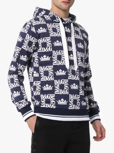 Shop Dolce & Gabbana Crown Logo Print Hoodie In Blue