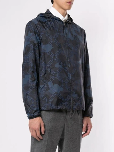 Shop Valentino Camouflage Print Zipped Hooded Jacket In Camou Blu/blu