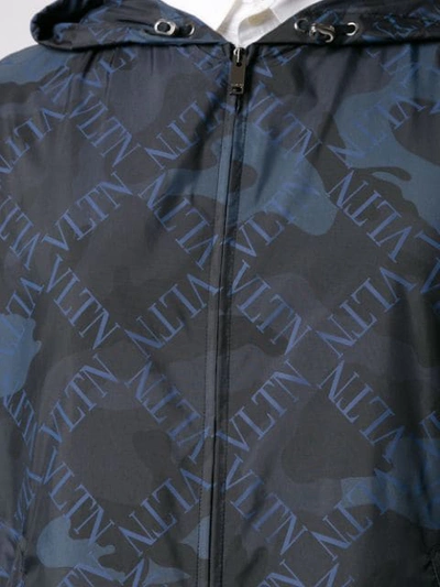 Shop Valentino Camouflage Print Zipped Hooded Jacket In Camou Blu/blu