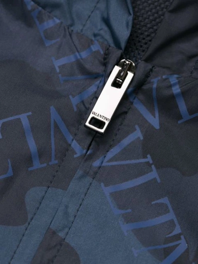 Shop Valentino Camouflage Print Zipped Hooded Jacket In Camou Blu/blu