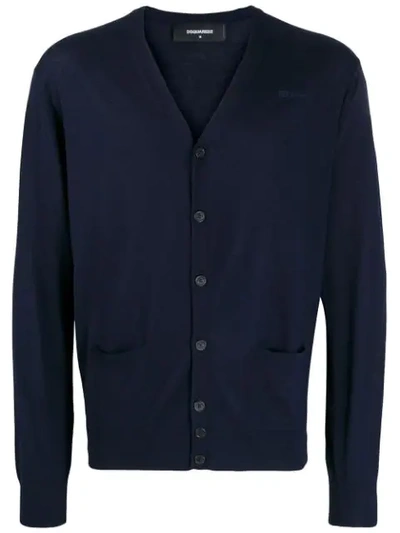 Shop Dsquared2 Logo Embroidered Cardigan In Blue