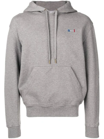 Shop Ami Alexandre Mattiussi Crew Neck Hoodie With Red Ami Blue White Red Embroidery In Grey