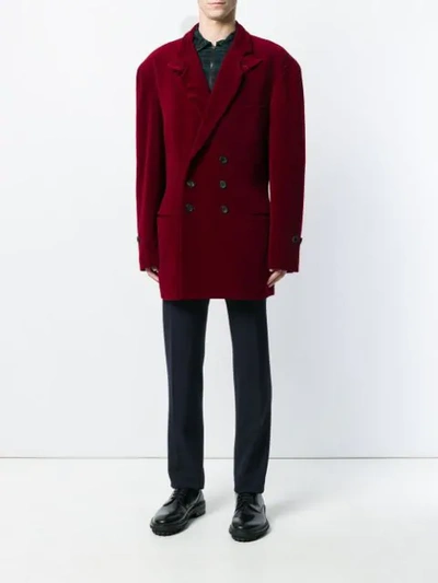 Pre-owned Yohji Yamamoto Vintage Double-breasted Velvet Blazer In Red