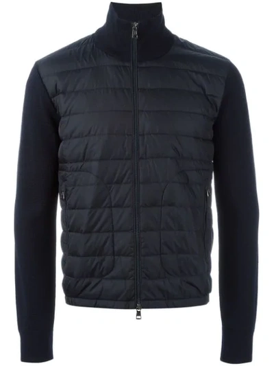 Shop Moncler Knitted Sleeve Jacket In Blue