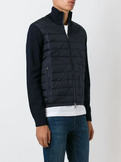 Shop Moncler Knitted Sleeve Jacket In Blue