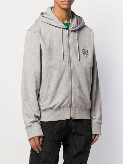 Shop Kenzo Embroidered Tiger Hoodie In Grey