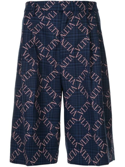 Shop Valentino Logo Checked Shorts In Blue