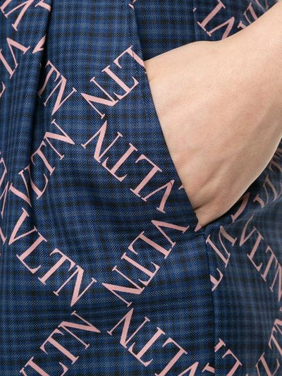 Shop Valentino Logo Checked Shorts In Blue