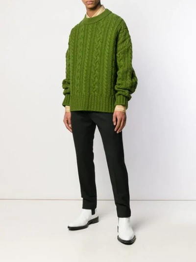 Shop Ami Alexandre Mattiussi Crew Neck Cable Knit Oversize Sweater In Green