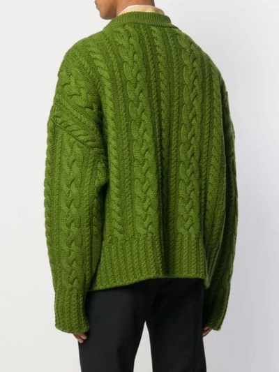 Shop Ami Alexandre Mattiussi Crew Neck Cable Knit Oversize Sweater In Green