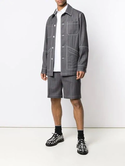 Shop Versace Pinstripe Shorts In Grey