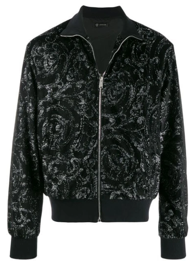 Shop Versace Baroque Glitter-effect Bomber Jacket In Black ,metallic