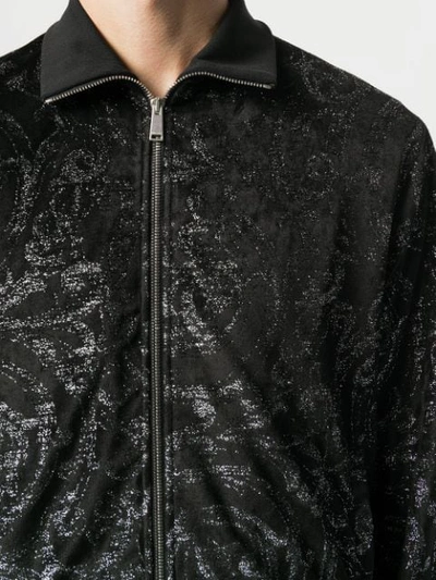 Shop Versace Baroque Glitter-effect Bomber Jacket In Black ,metallic