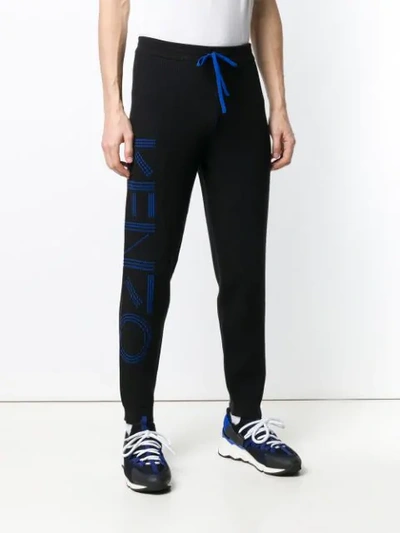 Shop Kenzo Ribbed Knit Logo Track Trousers In Black