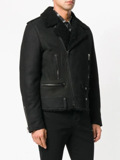 Shop Saint Laurent Shearling Biker Jacket In 1000 Black