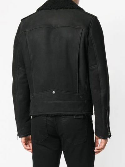 Shop Saint Laurent Shearling Biker Jacket In 1000 Black