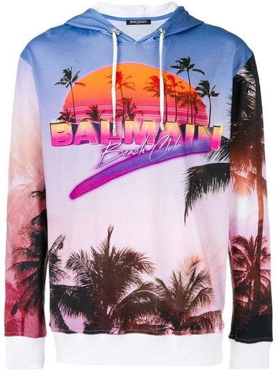 Shop Balmain Kapuzenpullover Mit "beach Club"-print In Aaa Multicolore